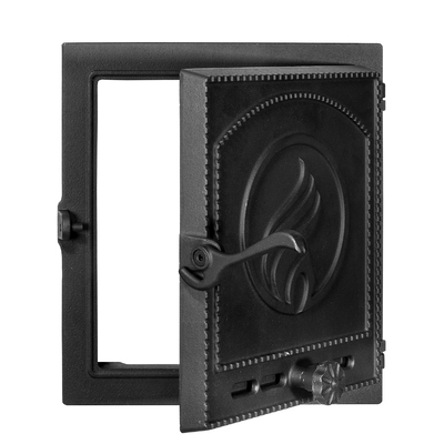 Dvierka na kachle K 414, 400×370 mm, Liatina, Odolnosť 700–950℃, Otočné otváranie